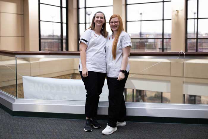 L-R are Katie Poupard and Abby Dunbar, both 22 and both seniors in MGA’s bachelor’s degree program in nursing. 