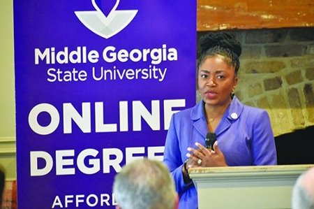 Enrollment Management Assistant Vice President Melinda Robinson-Moffett describes how local businesses can be assisted by Middle Georgia State University. Photo: HHJ