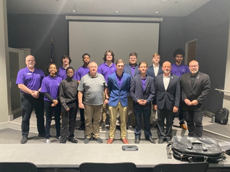 MGA students who are Association for Information Technology Students (AITS) club members are pictured with MGA Professor Wayne Lockwood, ISC2 President/MGA Adjunct Professor Patrick Sullivan, MGA Professor Dr. John Girard, and MGA Professor/AITS Sponsor, Dr. Scott Spangler.