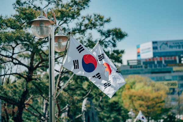 Korean flag flying.