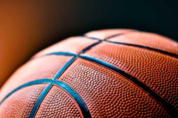 Close up photo of a basketball. 