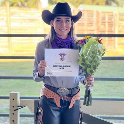 Equestrian rider Erin McLeod poses with her MOP award. 