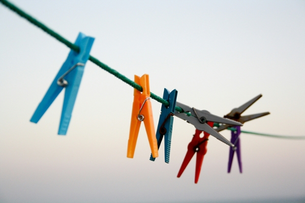 Clothespins on a clothesline. 