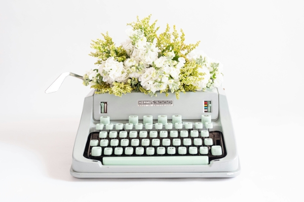 Typewriter with flowers. 