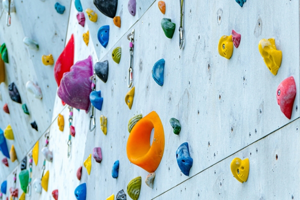 Indoor rock climbing wall. 