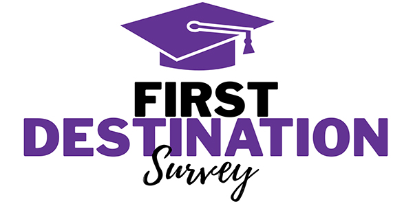 A purple graduation cap icon above the text "First Destination Survey."