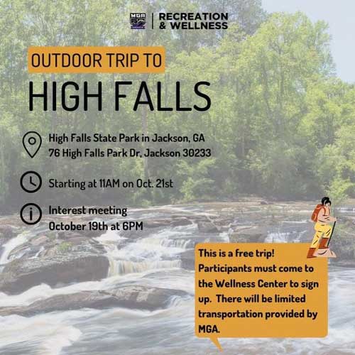 Infographic for the High Falls hike trip.