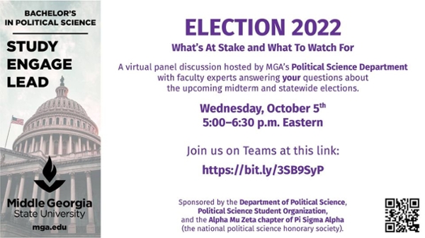 Flyer for the 2022 Elections discussion event.