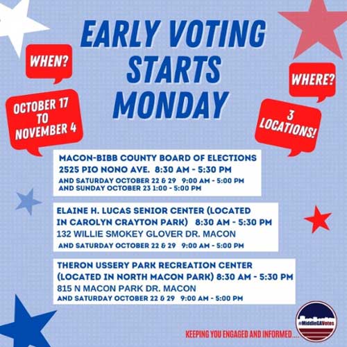Graphic displaying the Macon-Bibb early voting locations.