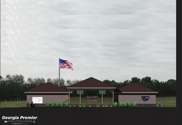 Graphic of MGA's new athletic facilities connected by a pavilion at its Georgia Premier cross-country course on the Macon Campus.