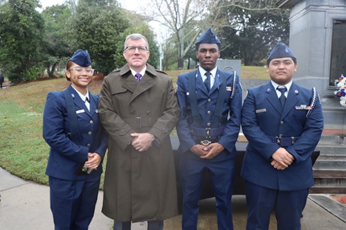 Dr. Bill Carty with students from the Westside High School Air Force JROTC.