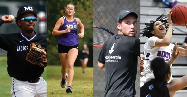 Collage of MGA Knights baseball, basketball, tennis, and cross country student-athletes.