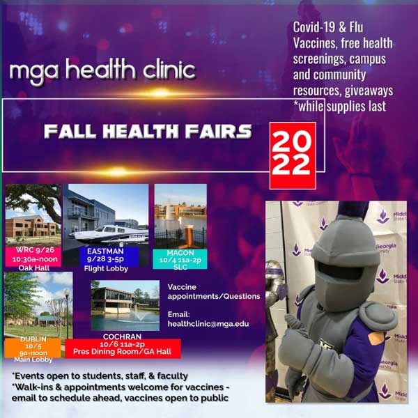 Graphic announcing fall health fairs.