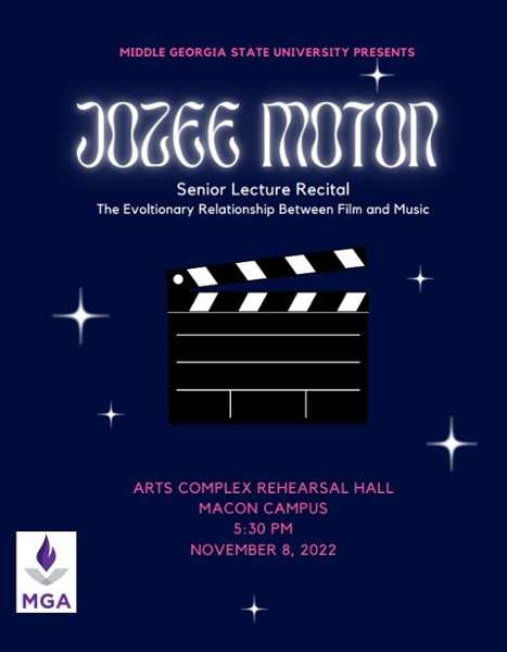 Jozee Moton, senior lecture recital, “The Evolutionary Relationship Between Film and Music,” 5:30 p.m. Tuesday, Nov. 8, Arts Complex Rehearsal Hall, Macon Campus.