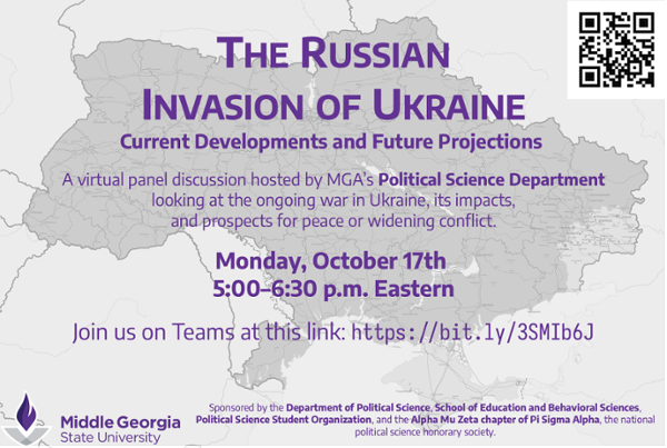 Flyer for the Russian invasion of Ukraine discussion event. 