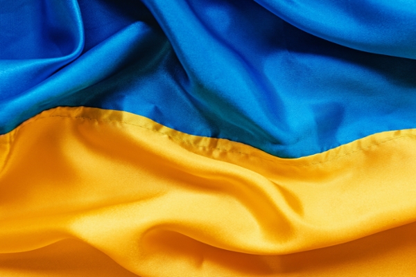 Close up photo of the Ukraine flag. 