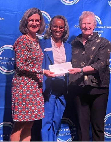 L-R Nancy White, vice president of University Advancement & executive director of the MGA Foundation, Dr. Tara Underwood, dean of MGA’s School of Health & Natural Sciences, and Kathryn Dennis, president of the Community Foundation of Central Georgia.