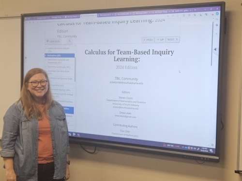 Dr. Abby Noble, associate professor of mathematics and statistics at MGA, presents her research on “Team-Based Inquiry Learning in College Algebra and Calculus” at the recent fall Mathematics & Statistics Colloquium.