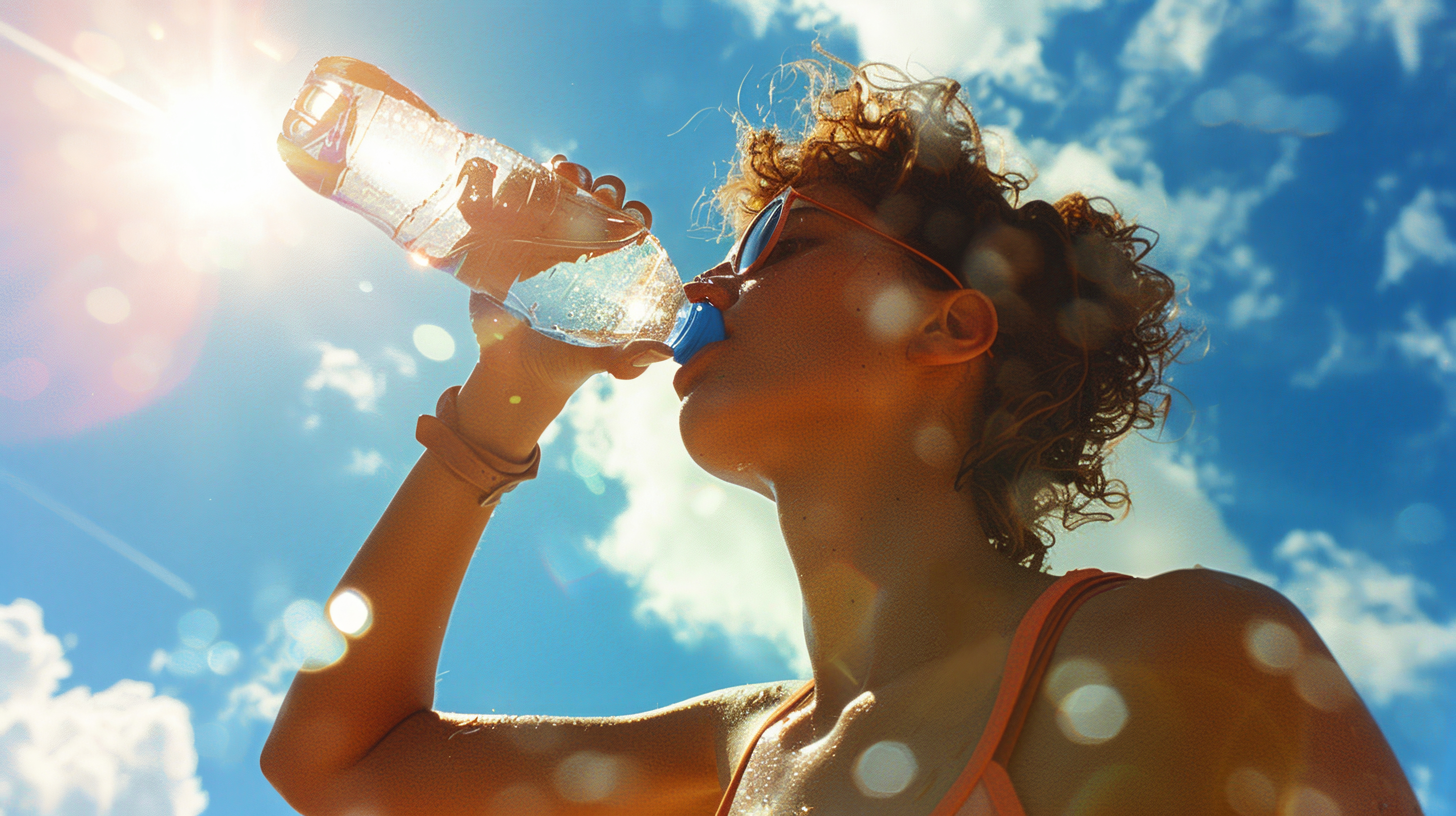 Woman drinks water. 