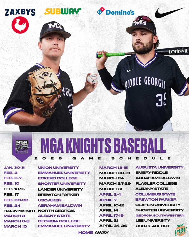Coach Paul Knight is pleased to announce the 2026 Middle Georgia State University spring baseball schedule.