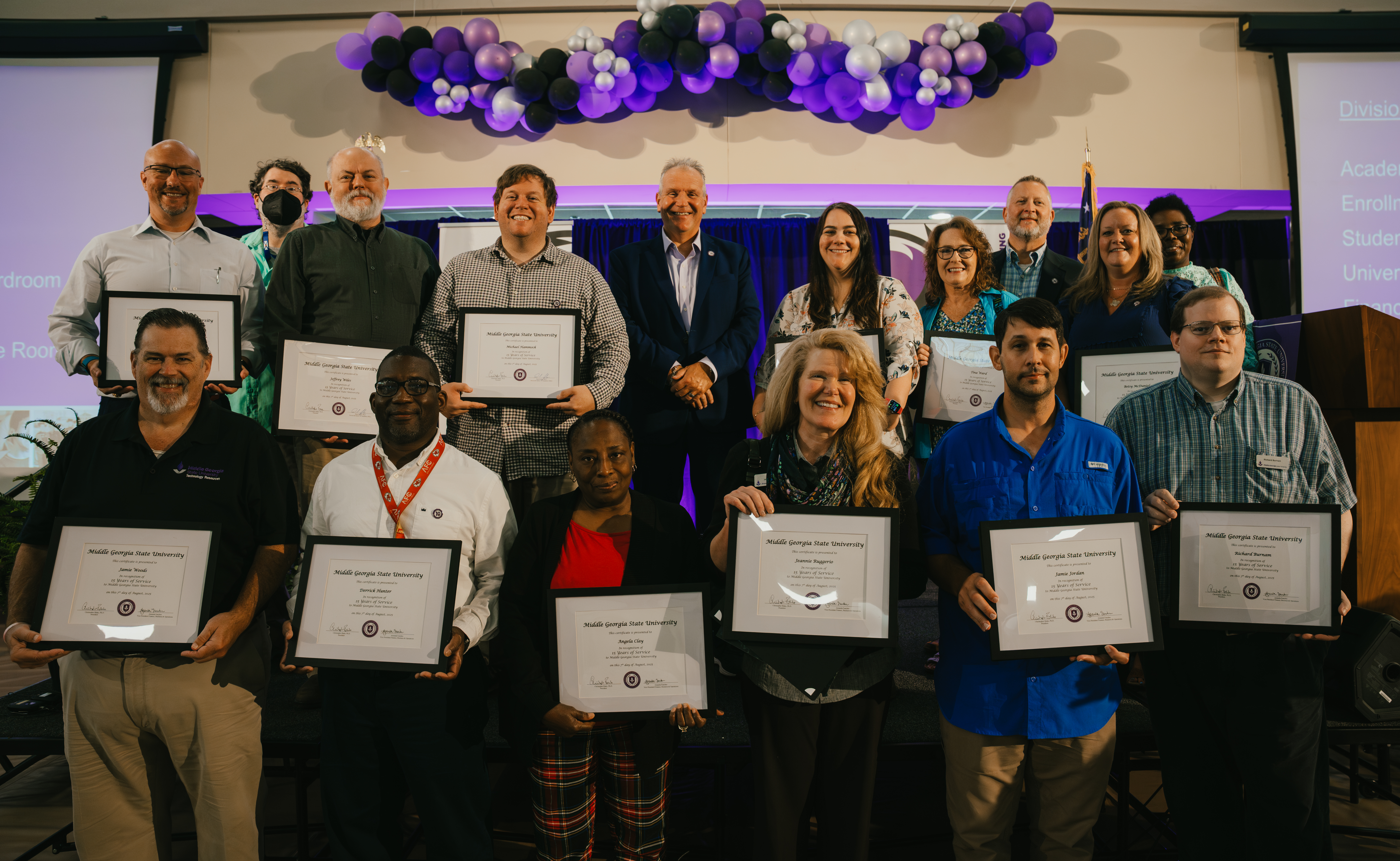 Middle Georgia State University (MGA) recognized 11 faculty and staff members for outstanding achievements in teaching, scholarship, and various areas of service at Convocation 2025.
