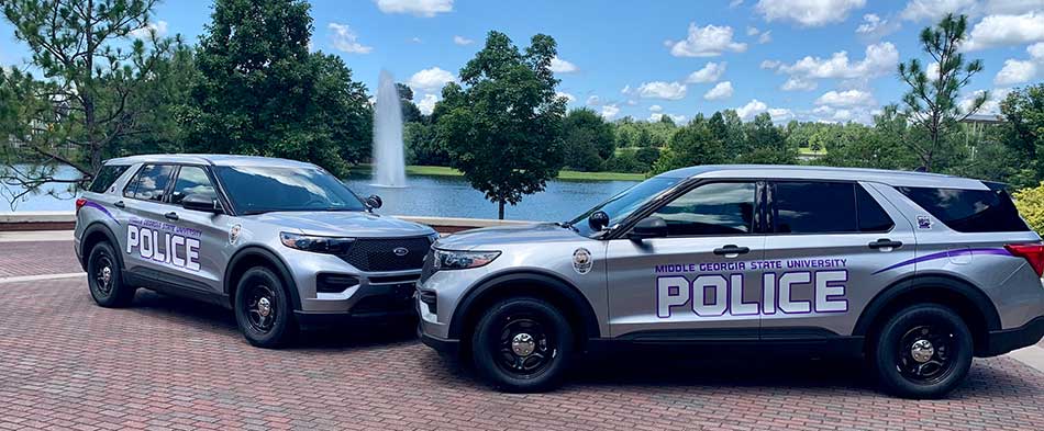 MGA Police SUVs on the Macon Campus.