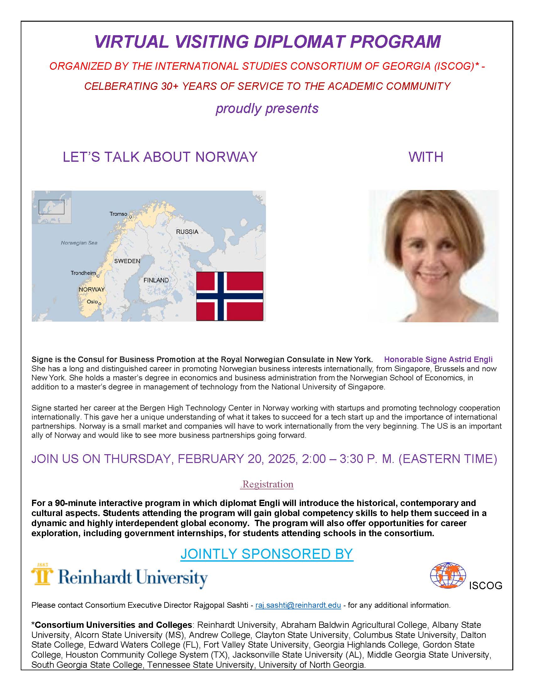 Virtual Visiting Diplomat Program: Let's Talk About Norway flyer.