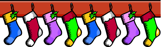 Graphic of colorful Christmas stockings.