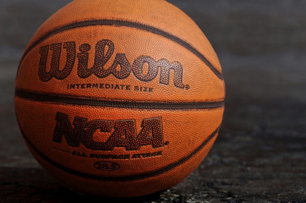 Close up photo of a basketball. 