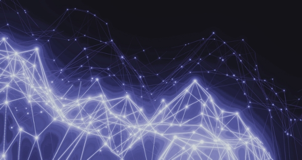 Blue background of neon lines and dots.
