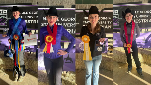 Maya Blanche, Kaila Stinehelfer, Erin McLeod and Elise Bounds hold their IHSA medals.