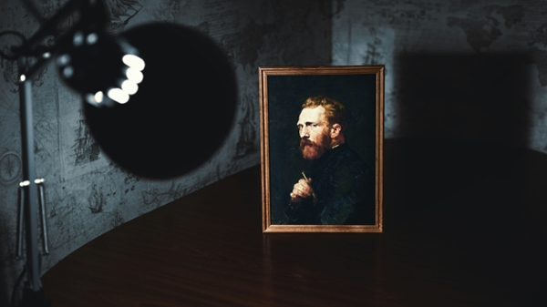 Vincent Van Gogh painted portrait and a lamp. 