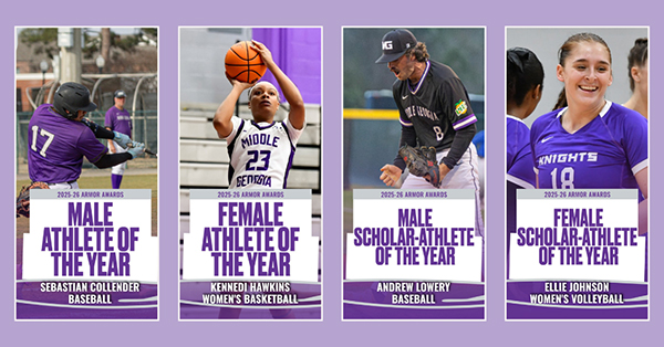 Graphic featuring images of the male and female athletes of the year, and the male and female scholar-athletes of the year.