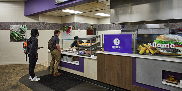 Photo of MGA students lined up at a dining hall.