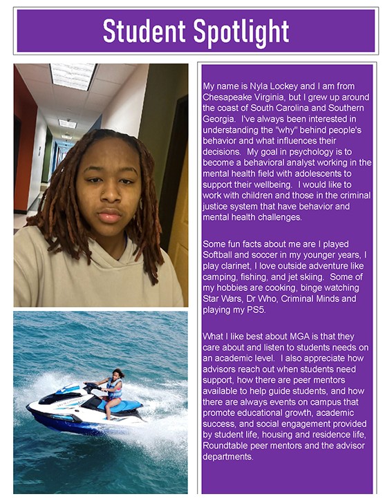 A "Student Spotlight" page of the newsletter featuring student Nyla Lockey.