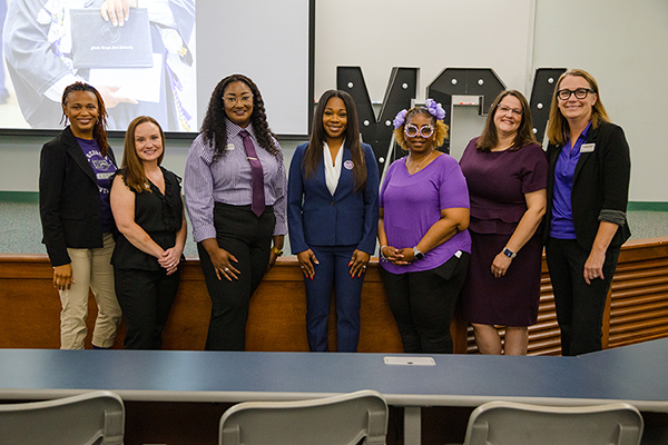 The Student Affairs Professional Development Team poses for a photo with keynote speaker, Mayor LaRhonda W. Patrick.
